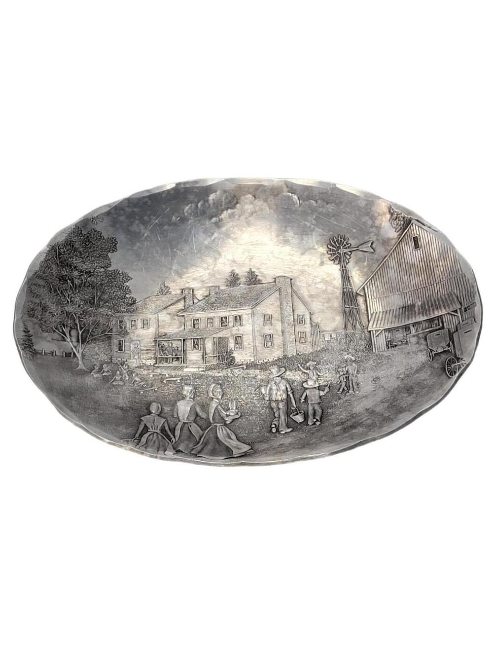 Wendell August Forge Hammered Aluminum Platter Amish Family Barn House Farm